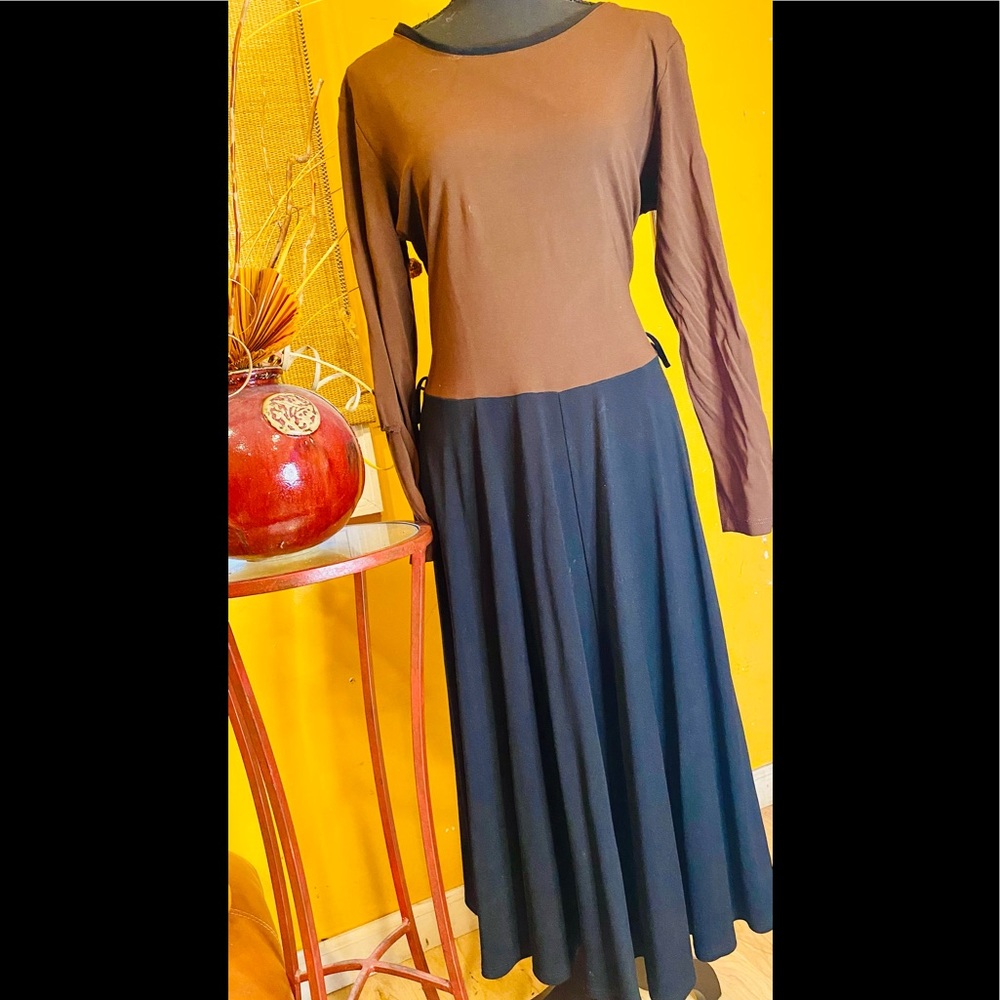 Barbara Lesser Women’s Black/Brown Rayon/Polyester Dress (size large)